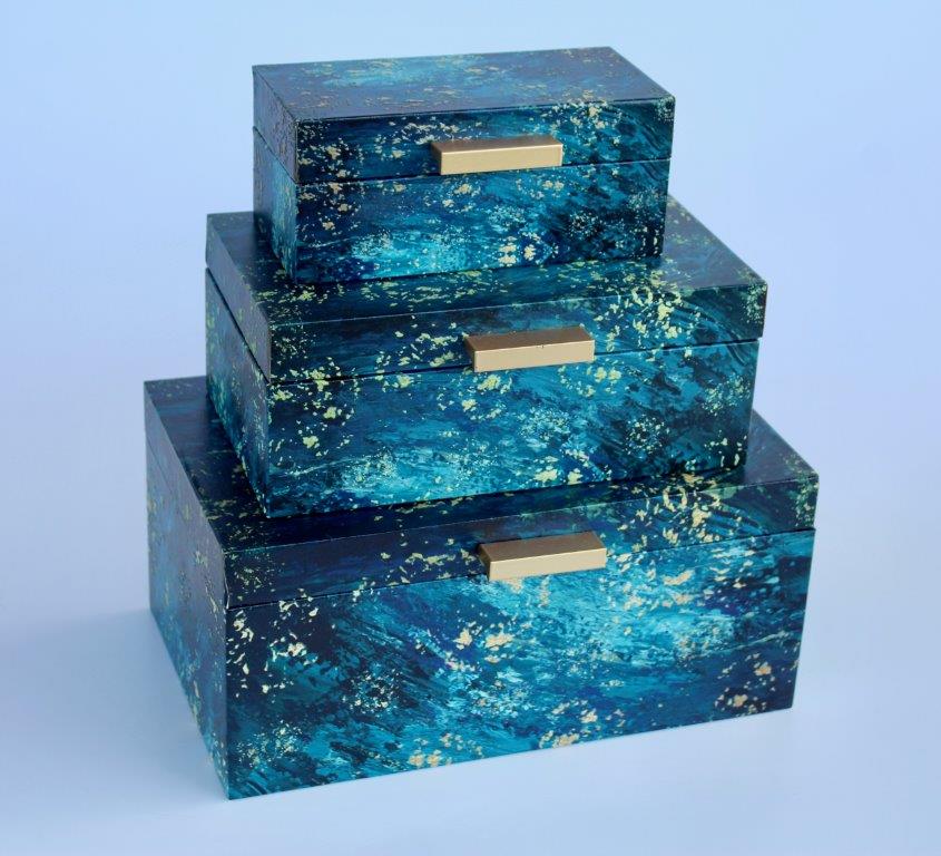 Set Of 3 Turquoise Blue Boxes